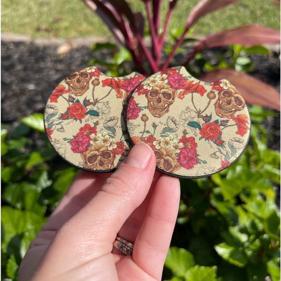 Tropical Skull Car Coaster Set | Skull Car Accessories - Picture 3 of 11